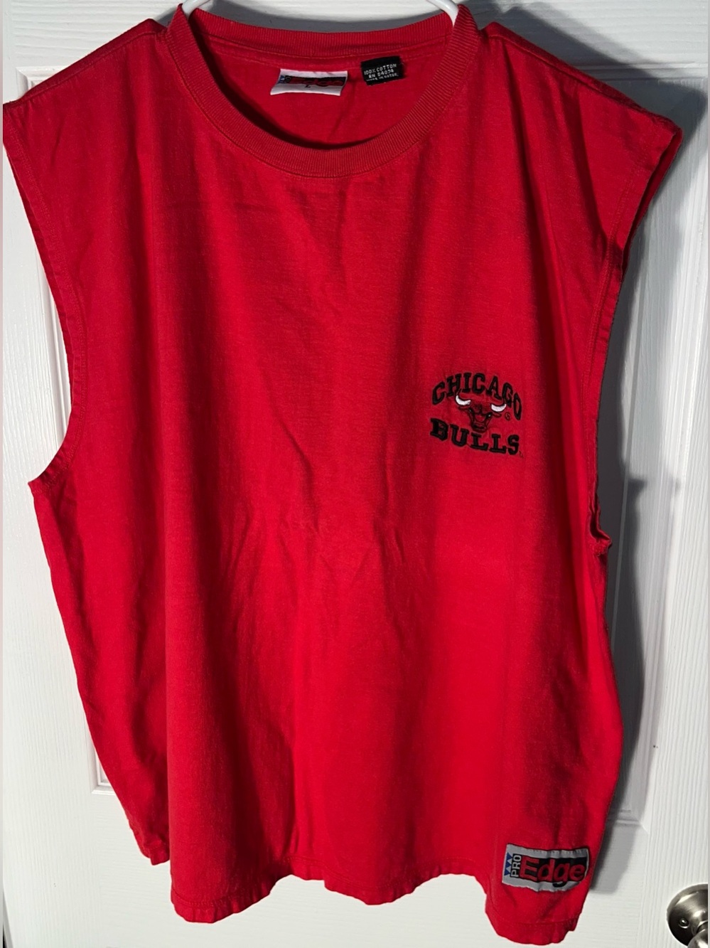Men’s Vintage 90’s Chicago Bulls NBA Pro Edge Red Sleeveless Shirt Large Cotton
